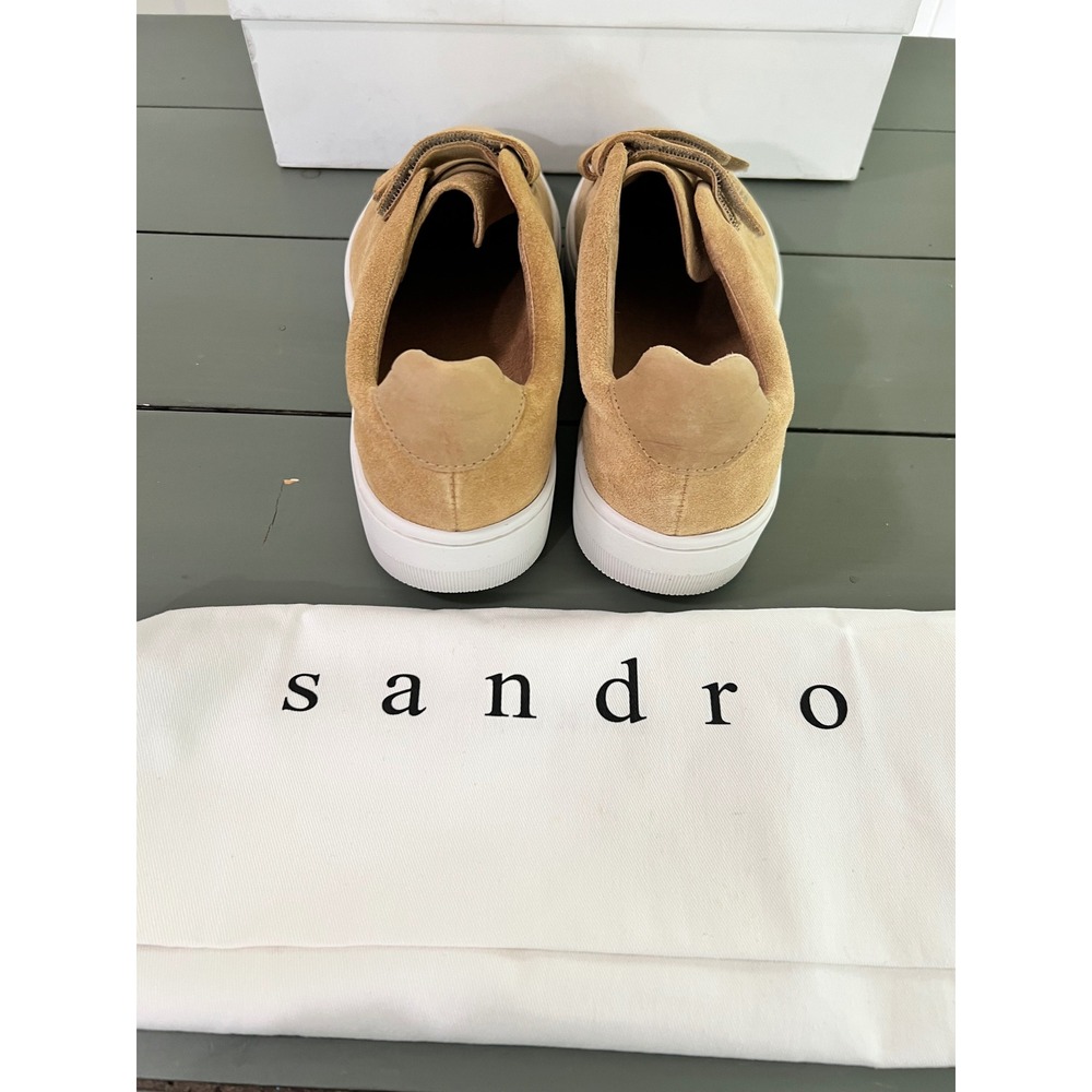 New in Box SANDRO Paris Women's Sneakers Suede Leather Mocha Cream Size 39 - Picture 5 of 14